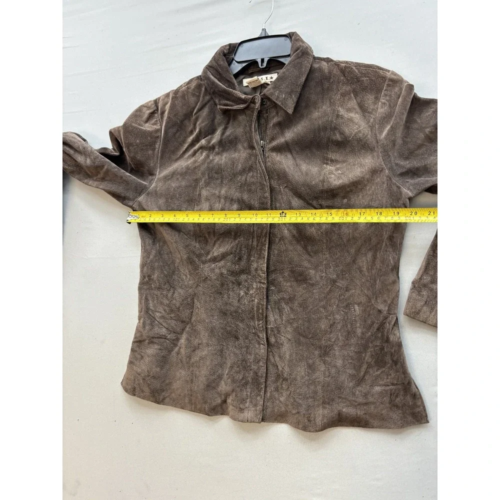 A.M.I.A Women's Distressed Brown Suede Leather Jacket Full Zip Size L